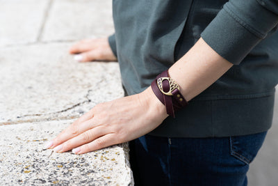 Leather Triple Wrap Bracelet | Cuff Stacking Boho Style | Handmade Jewelry | Silver + Dark Brown | Engraved Personalized Gift