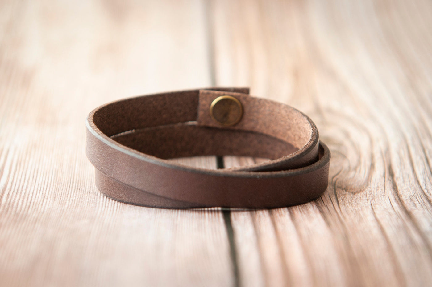 Personalized Leather Wrap Bracelet, Engrave Custom Words , Handmade, Brown Leather