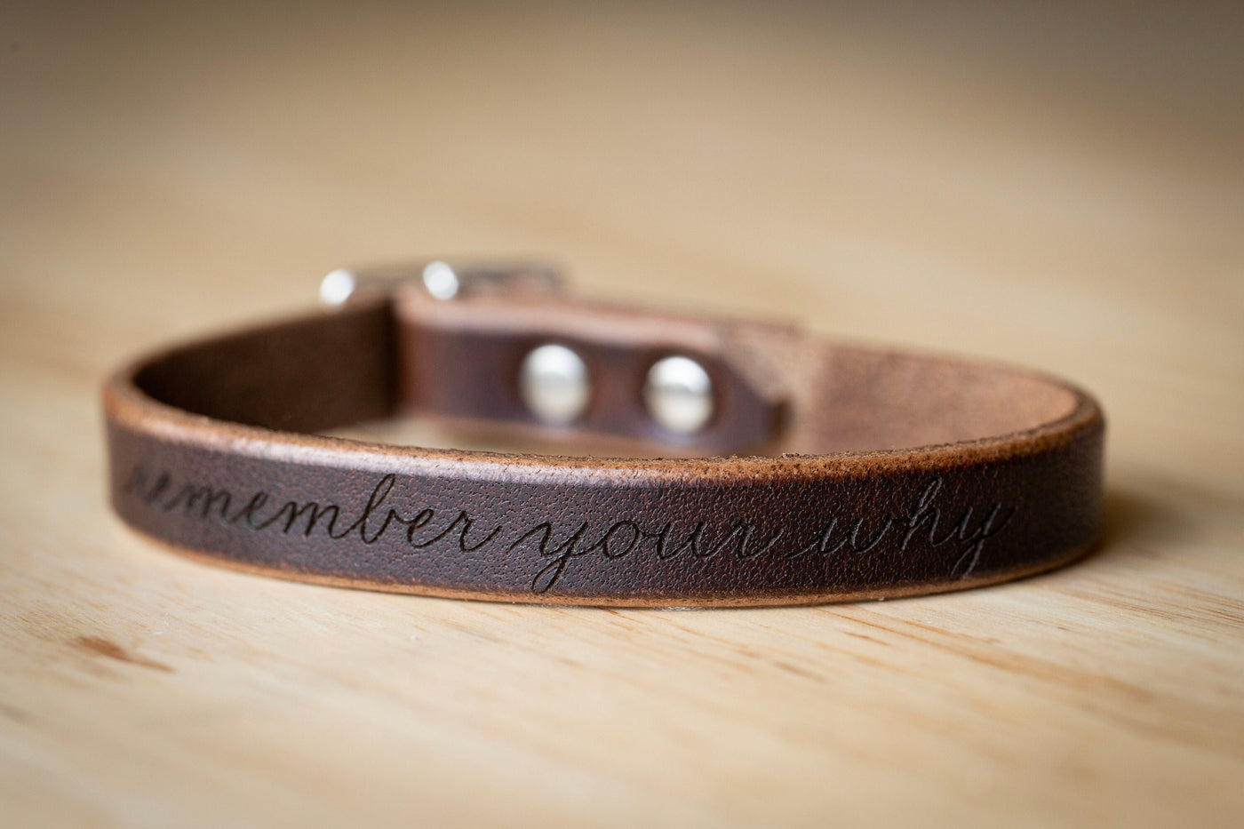 Handmade Leather Bracelet | Sterling Silver + Rustic Brown | Remember Your Why Skinny Wrap | Affirmations Personalized Engraved Adjustable