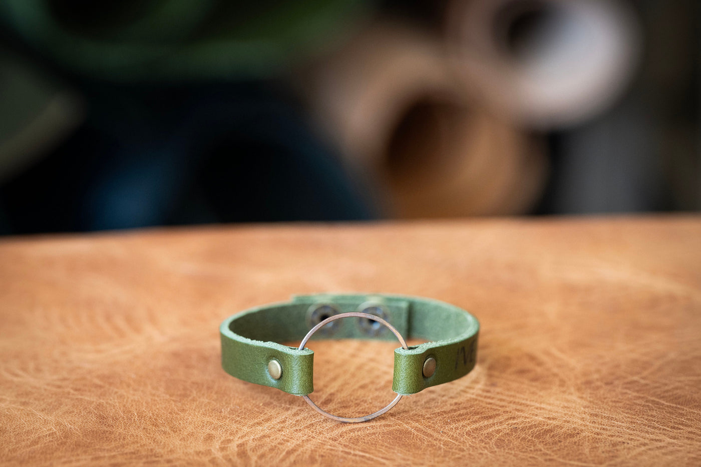 Leather + Brass Bracelet Cuff | Boho Circle Bracelet | English Tan + Brass | Customize Adjustable Handmade Jewelry