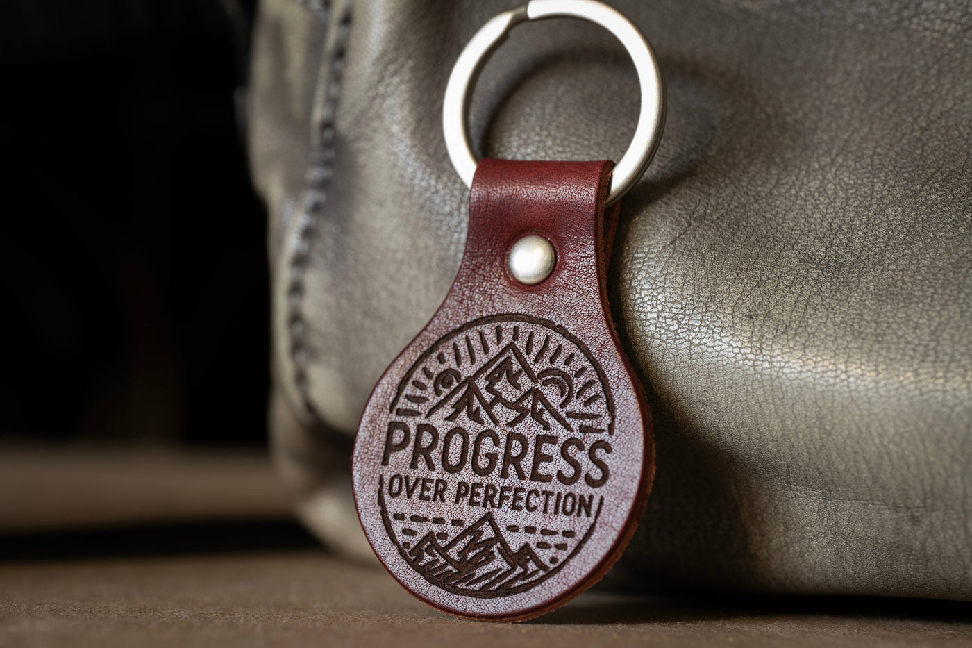 Progress Over Perfection Key Chain | USA Real Leather Handmade Keyring | Choose Your Leather Color & Hardware Keyring | Affirmation Gift