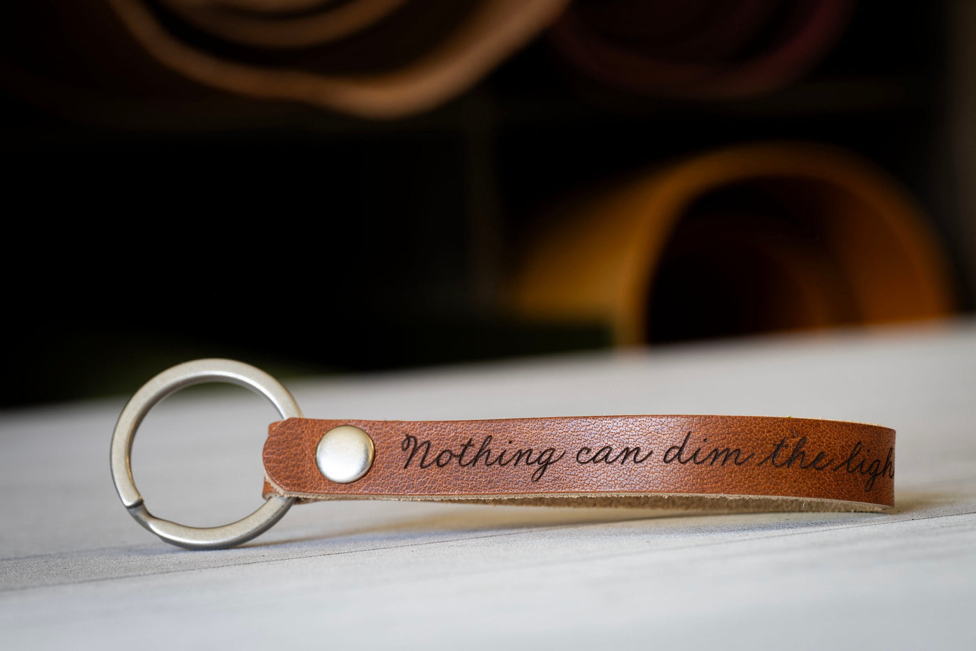 Leather Keychain Personalized Gift | Snap Keyring Custom Colors & Hardware | Engrave Words Quotes Affirmations | Perfect Gift Idea