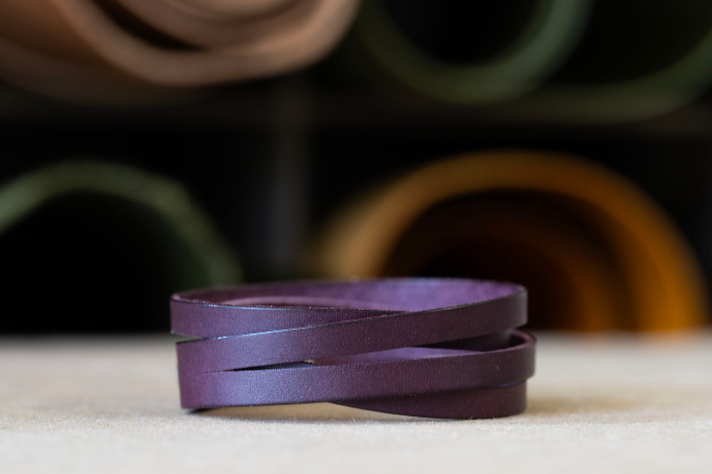 Leather Bracelet Minimalist Wrap | Eggplant Purple Leather | Engrave Words Quotes Clipart | Perfect Gift Engrave and Customize