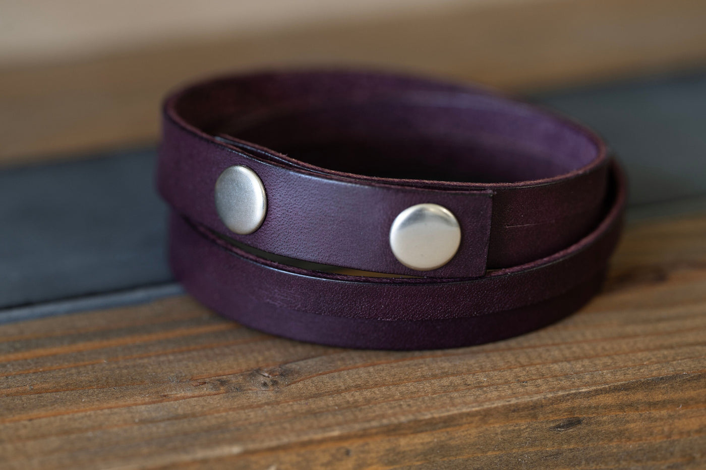 Leather Bracelet Minimalist Wrap | Eggplant Purple Leather | Engrave Words Quotes Clipart | Perfect Gift Engrave and Customize