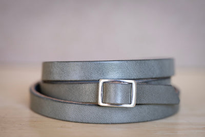 Leather Bracelet Sterling Silver Buckle | Gray + Silver | Womens Engraved Handmade Personalized Jewelry Boho Style Gift For Her