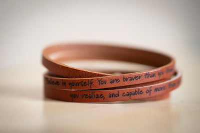 Personalized Leather Bracelet Engraved Quotes Message Love Personalized Gifts For Women Handmade Jewelry Stacking Bracelet