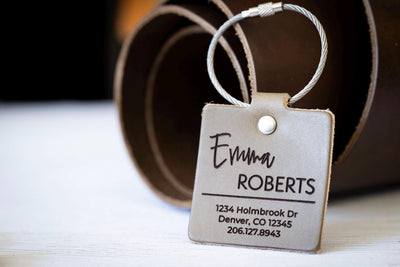 backpack label from leather Personalized Leather Backpack Tag: Custom Engraved Kids Bag ID – Maple  Leathercraft