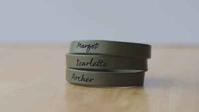 Skinny Leather Bracelet Wrap For Her - Mothers Jewelry - Children Names - Mom Gift - Kid names - Custom Engraved Handmade Jewelry