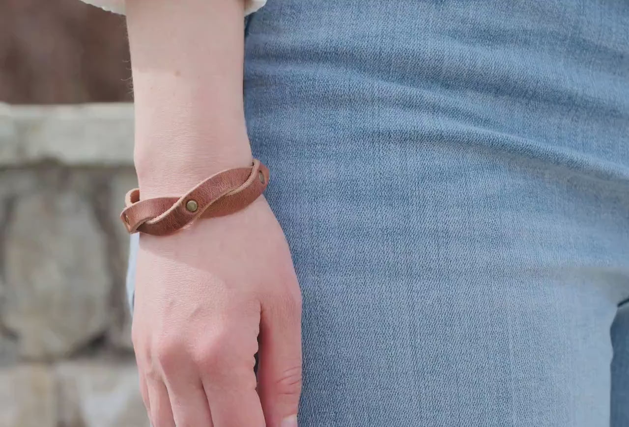 Personalized Leather Wrap Bracelet | The Twisted Rivet | Rustic Walnut + Antique Brass | Gift for Her | Handcrafted Leather Bracelet