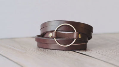 Leather Wrap Bracelet Olive Green, Gold Filled Hammered Hoop