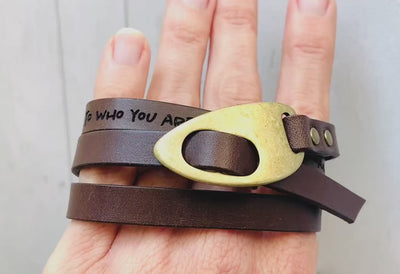 Personalized Leather Wrap Bracelet, Engrave Custom Words , Handmade, Black Leather