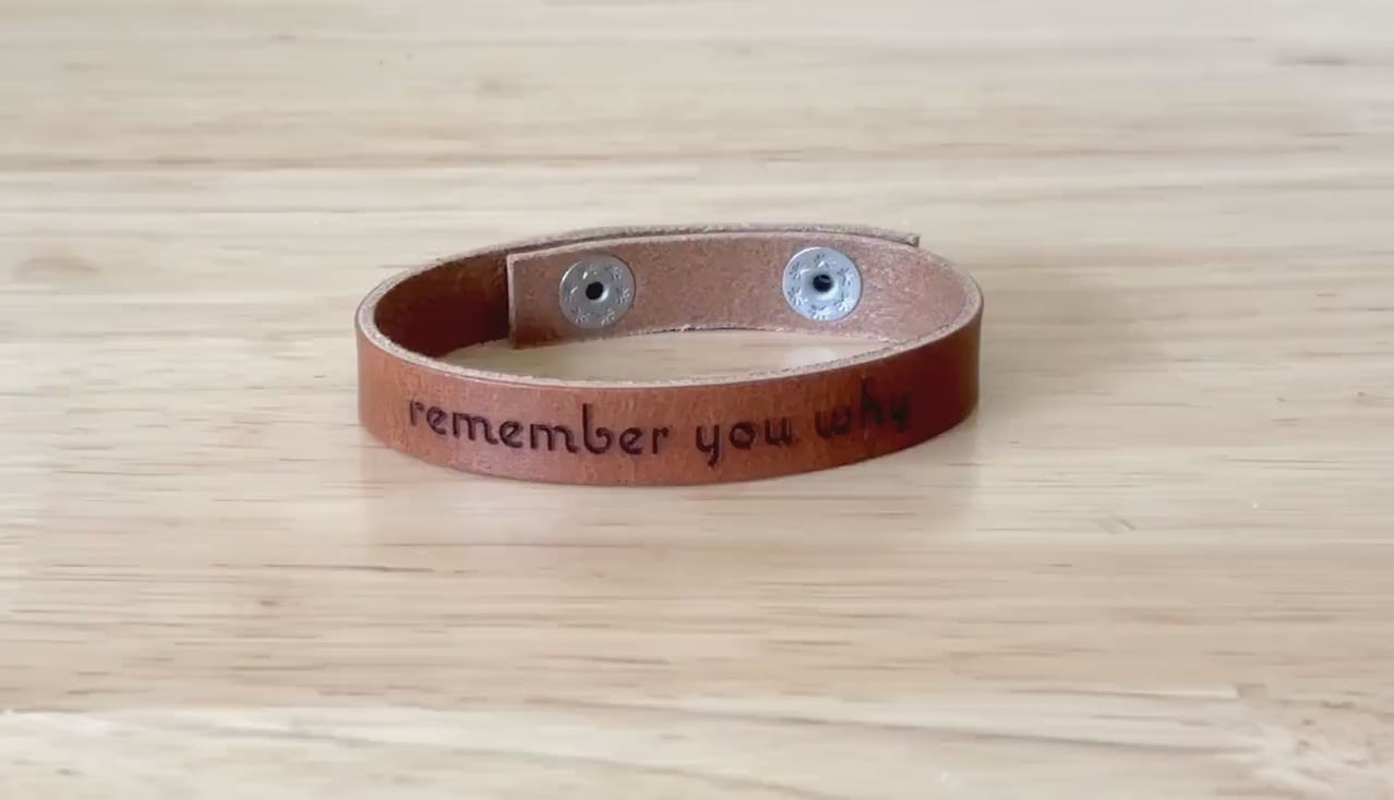 Leather Bracelet Snaps | Remember Your Why | Walnut + Brushed Nickel | Affirmation Gift For Her Mens Bracelet