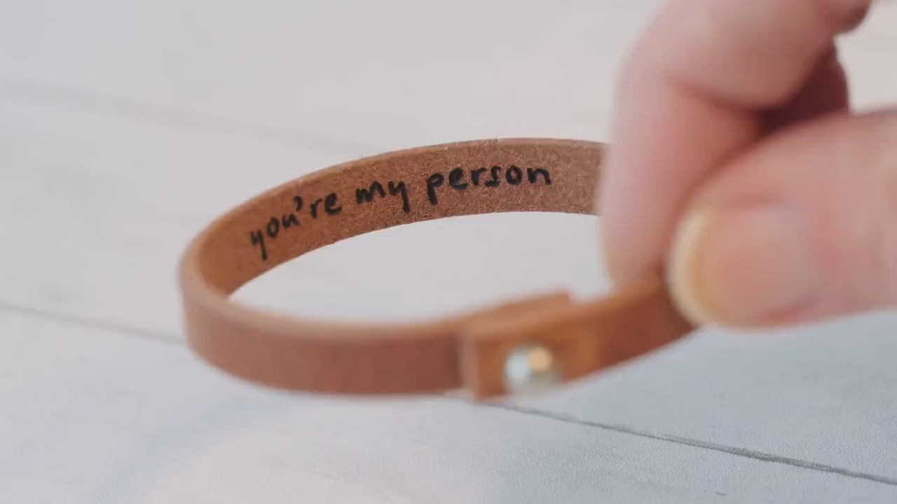 Personalized Leather Bracelet - Secret Message - Hidden Words - You're my person - Gift for her - Bracelet for him