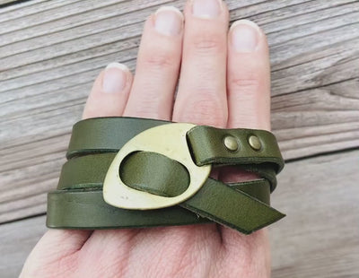 Personalized Leather Wrap Bracelet, Engrave Custom Words , Oliver Green Leather