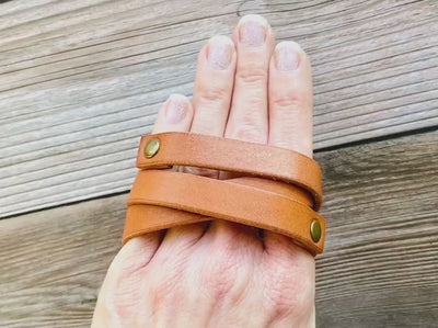 Leather Wrap Bracelet Handmade - Walnut Brown Leather + Brass