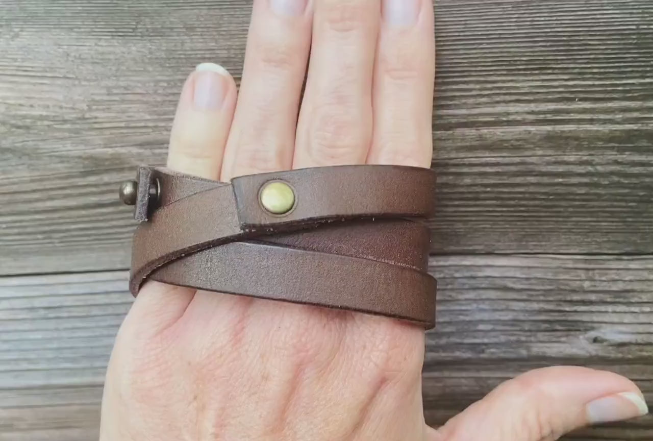 Leather Wrap Bracelet Handmade - Brown Top Grain Leather