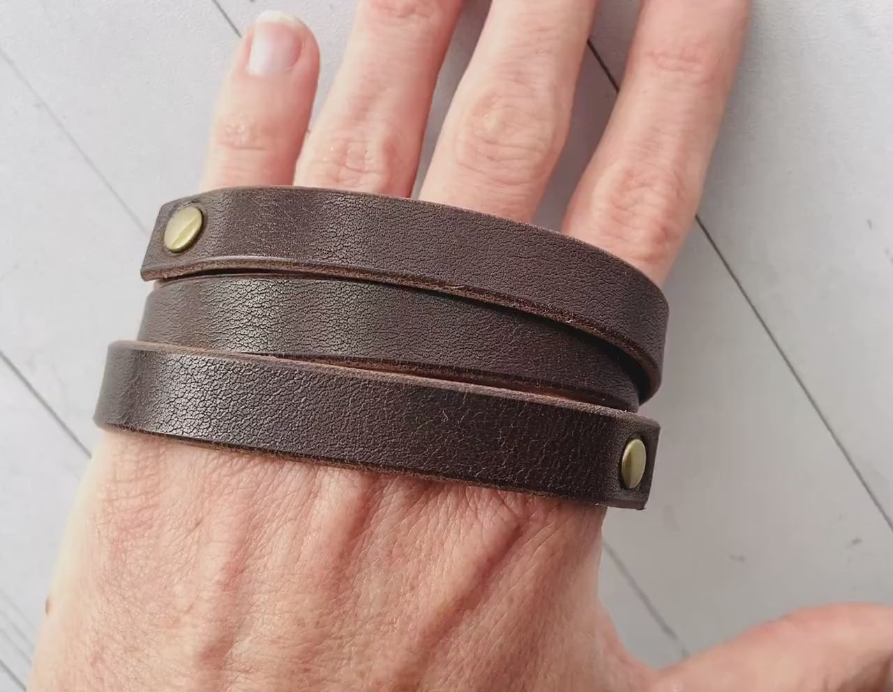 Mens Leather Bracelet, Rustic Brown Wrap Band, Handmade Cuff