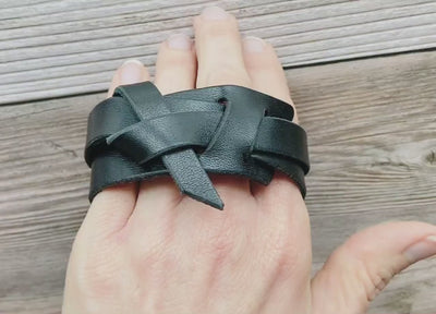 Leather Hitch Bracelet Black Wrap Cuff Handmade