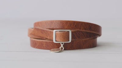 Personalized Leather Bracelet - Handmade Silver Monogram Engraved - Rustic Walnut - Perfect Gift for Women - Handmade Jewelry - Boho Style